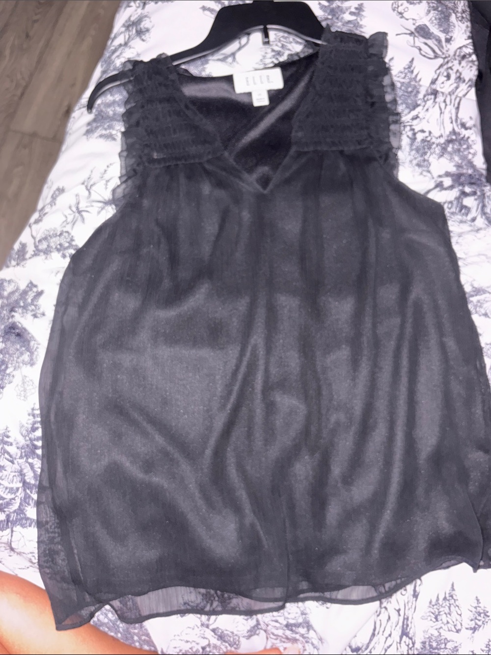 Elle Black Sheer V-Neck Ruffle Strap top